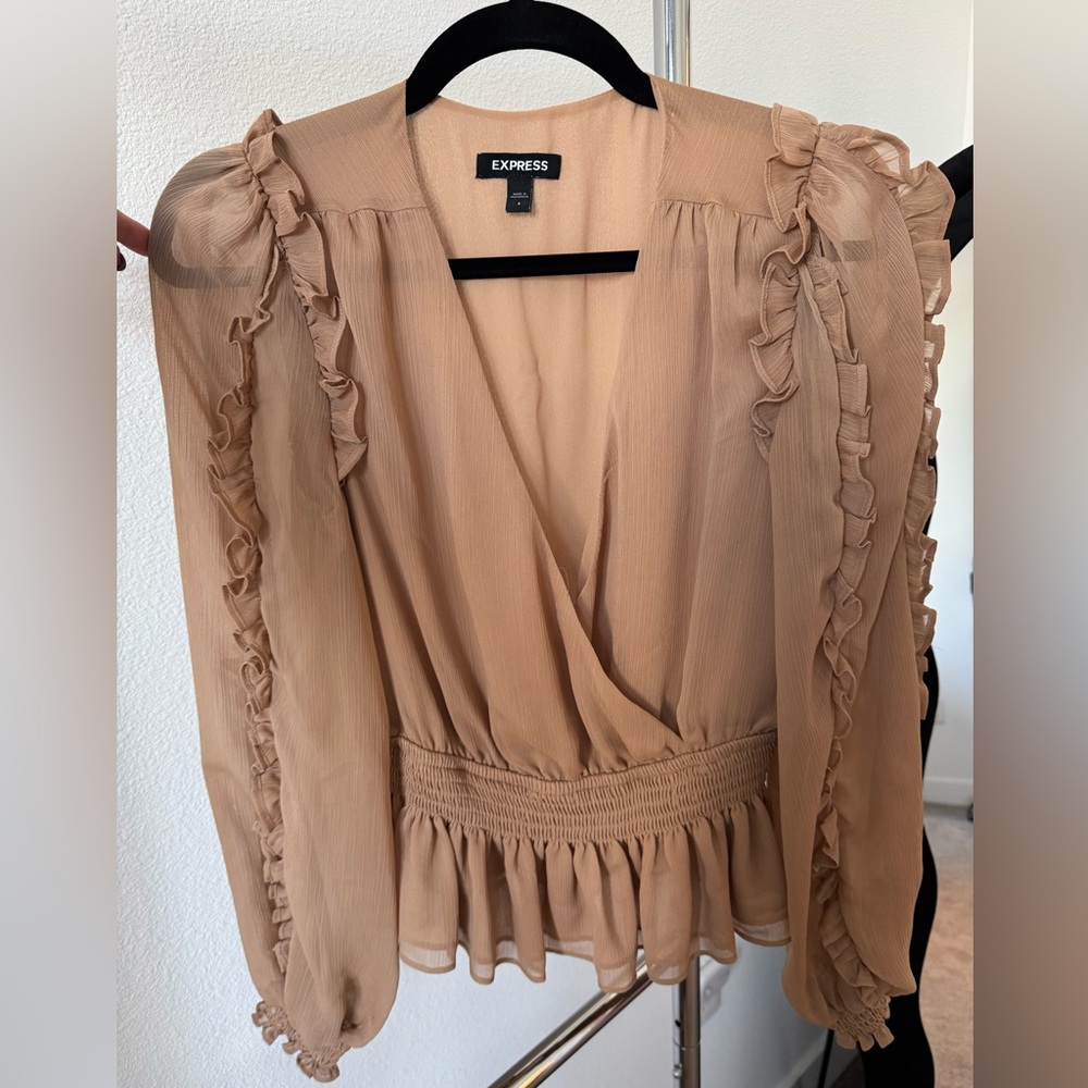 Express Women's Beige Ruffle Blouse